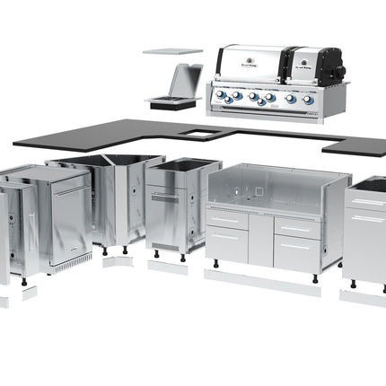 Broil King 70 x 118-Inch Outdoor Kitchen Island with Imperial S 690i 6-Burner Gas Grill, Rotisserie, Side Burner & Refrigerator