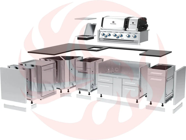 Broil King 70 x 118-Inch Outdoor Kitchen Island with Imperial S 690i 6-Burner Gas Grill, Rotisserie, Side Burner & Refrigerator - Phoenix Fire Art Store