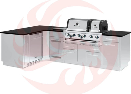 Broil King 70 x 118-Inch Outdoor Kitchen Island with Imperial S 690i 6-Burner Gas Grill, Rotisserie, Side Burner & Refrigerator - Phoenix Fire Art Store