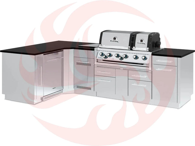 Broil King 70 x 118-Inch Outdoor Kitchen Island with Imperial S 690i 6-Burner Gas Grill, Rotisserie, Side Burner & Refrigerator - Phoenix Fire Art Store