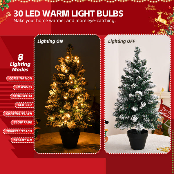 2ft Green Plush 30 Light, Warm Color 8 Mode, Battery Box Control, 70 Branches, Plastic Basin Base, PVC Christmas Tree Material