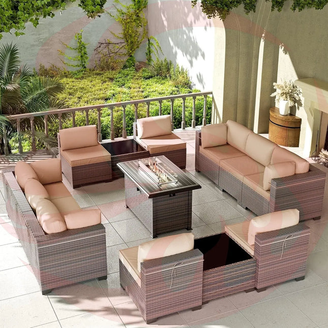 13 Piece Outdoor Patio Furniture Set with Fire Pit-0