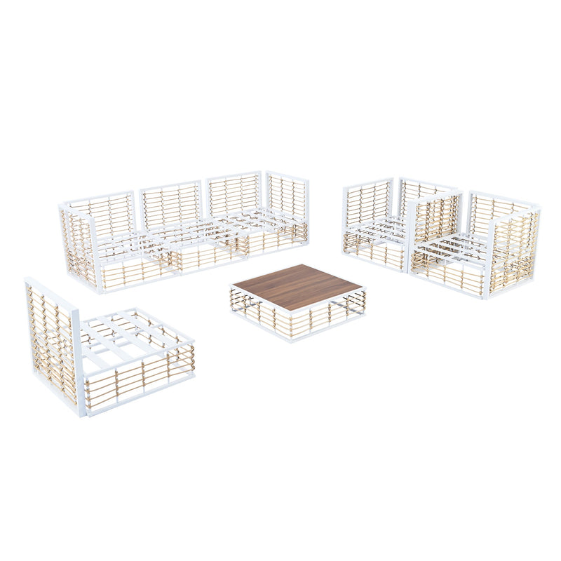 Modern Minimalist 7-Piece Metal Patio All-Weather Sectional Sofa Set - Phoenix Fire Art Store