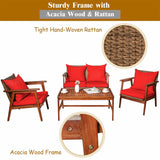 Alora 8-Piece Patio Rattan Furniture Set With Acacia Wood Frame & Cushioned Sofa Chairs (97415280)