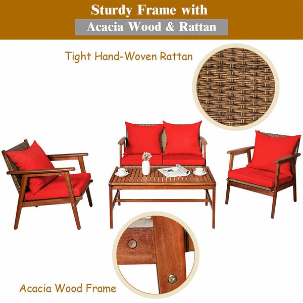 Alora 8-Piece Patio Rattan Furniture Set With Acacia Wood Frame & Cushioned Sofa Chairs (97415280)