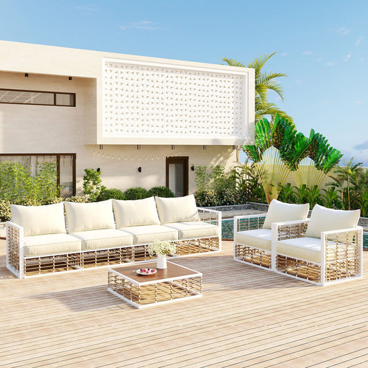 Modern Minimalist 7-Piece Metal Patio All-Weather Sectional Sofa Set - Phoenix Fire Art Store