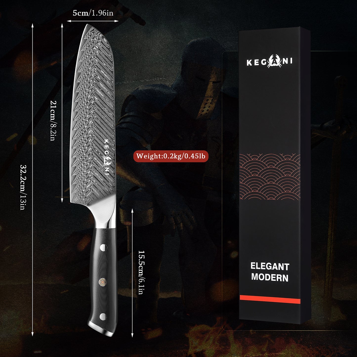 Kegani Santoku Knife 7 Inch Japanese Santoku Knife, 73 Layer AUS-10 Damascus, Full Tang G10 Handle with Case & Sheath - Phoenix Fire Art Store