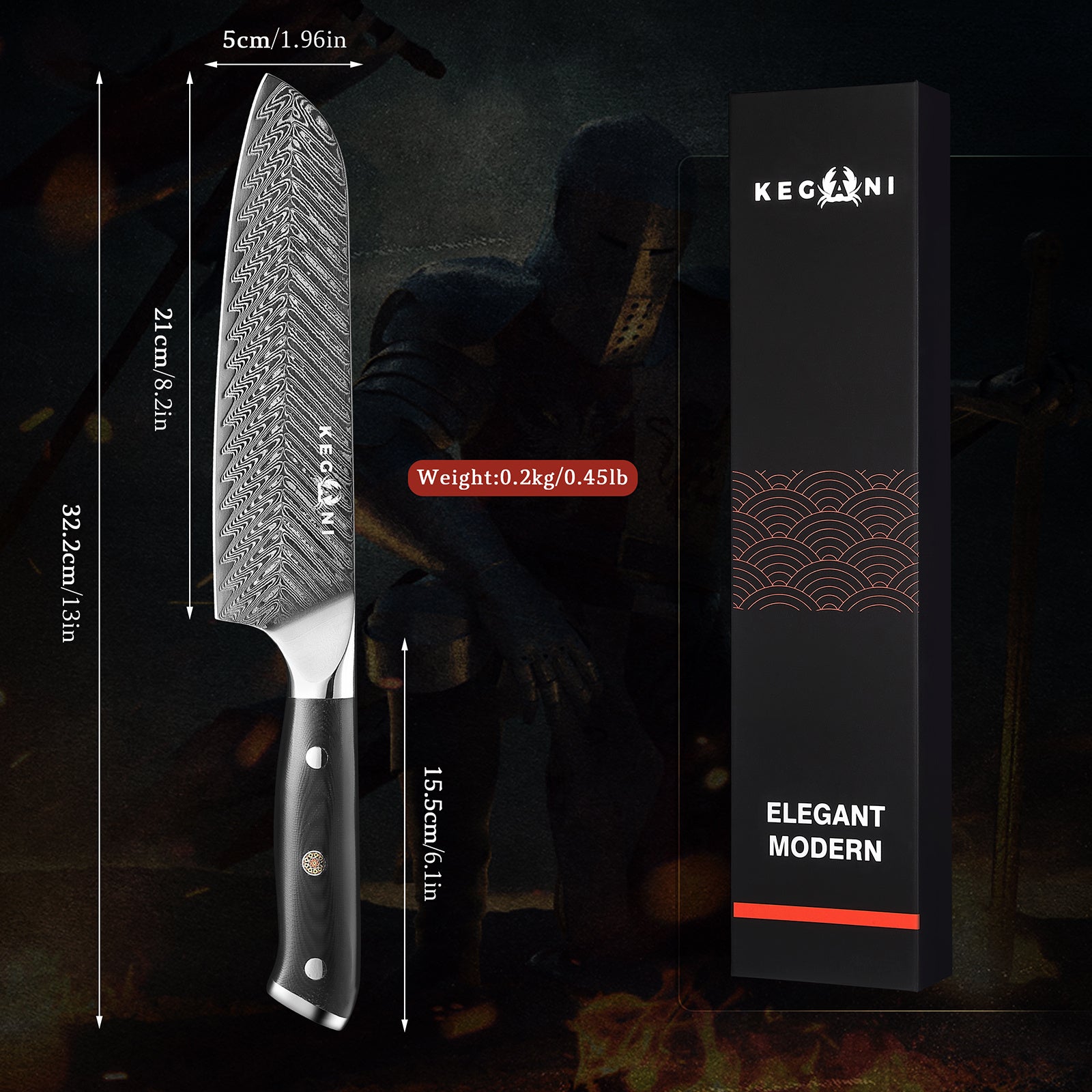 Kegani Santoku Knife 7 Inch Japanese Santoku Knife, 73 Layer AUS-10 Damascus, Full Tang G10 Handle with Case & Sheath - Phoenix Fire Art Store