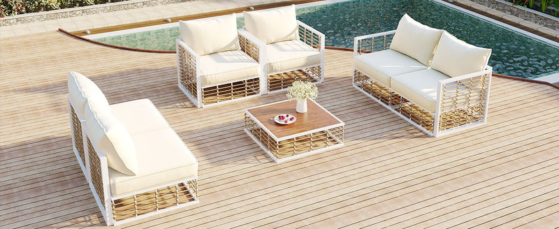 Modern Minimalist 7-Piece Metal Patio All-Weather Sectional Sofa Set - Phoenix Fire Art Store