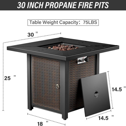 5-Piece Outdoor Patio Furniture Set with 50000 BTU Propane Fire Pit Table, Deep Seating Wicker Swivel Rocker Chairs and Loveseat Glider Patio Conversation Set for Poolside Deck Backyard Grey-3