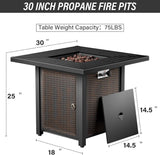 5 Piece Outdoor Patio Furniture Set with 50000 BTU Propane Fire Pit Table, Deep Seating Wicker Swivel Rocker Chairs and Loveseat Glider Patio Conversation Set for Poolside Deck Backyard Grey-3