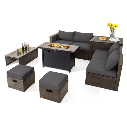 9 Pieces Outdoor Patio Furniture Set with 42 Inch Propane Fire Pit Table-Red DirectDeals