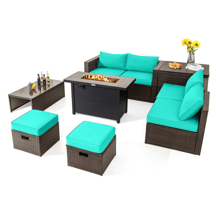 9 Pieces Outdoor Patio Furniture Set with 42 Inch Propane Fire Pit Table-Red DirectDeals