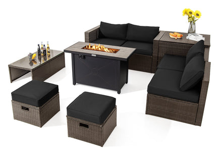 9 Pieces Outdoor Patio Furniture Set with 42 Inch Propane Fire Pit Table-Red DirectDeals