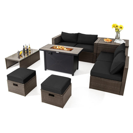 9 Pieces Outdoor Patio Furniture Set with 42 Inch Propane Fire Pit Table-Red DirectDeals