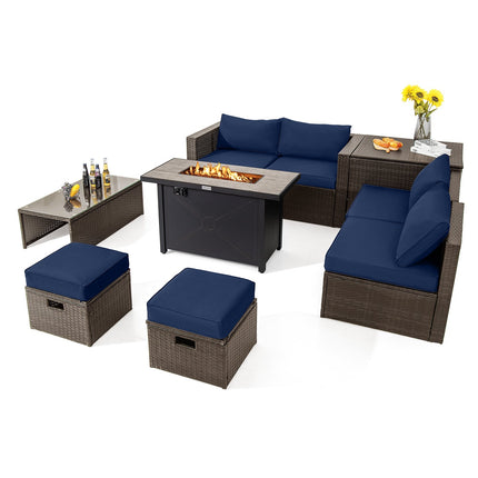 9 Pieces Outdoor Patio Furniture Set with 42 Inch Propane Fire Pit Table-Red DirectDeals
