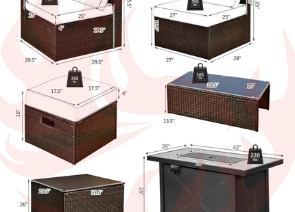 9 Pieces Outdoor Patio Furniture Set with 42 Inch Propane Fire Pit Table-Red DirectDeals