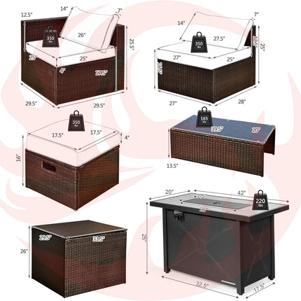 9 Pieces Outdoor Patio Furniture Set with 42 Inch Propane Fire Pit Table-Red DirectDeals