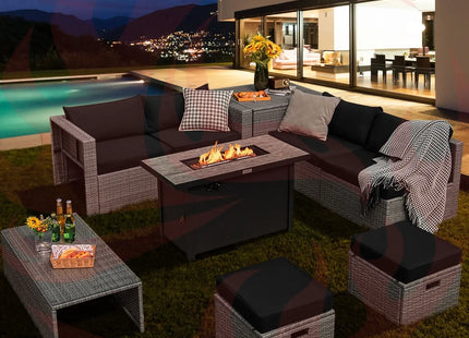 9 Pieces Patio Furniture Set with 42 Inches 60000 BTU Fire Pit-Black DirectDeals