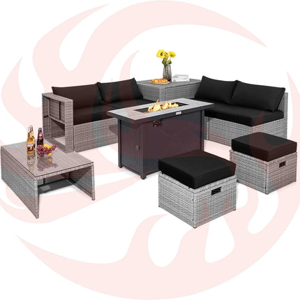 9 Pieces Patio Furniture Set with 42 Inches 60000 BTU Fire Pit-Black DirectDeals