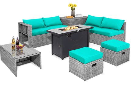 9 Pieces Patio Furniture Set with 42 Inches 60000 BTU Fire Pit-Black DirectDeals