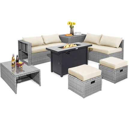 9 Pieces Patio Furniture Set with 42 Inches 60000 BTU Fire Pit-Black DirectDeals