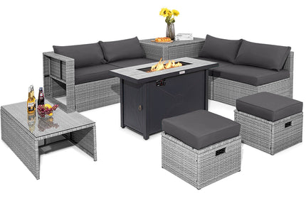 9 Pieces Patio Furniture Set with 42 Inches 60000 BTU Fire Pit-Black DirectDeals