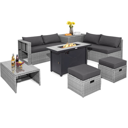9 Pieces Patio Furniture Set with 42 Inches 60000 BTU Fire Pit-Black DirectDeals