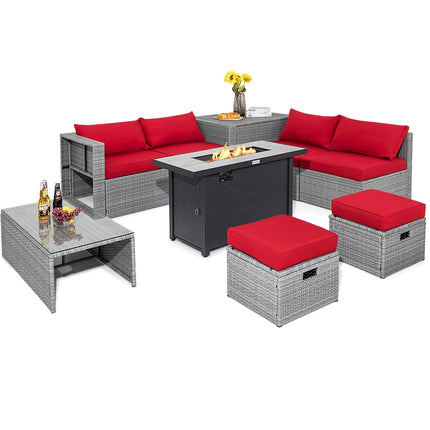 9 Pieces Patio Furniture Set with 42 Inches 60000 BTU Fire Pit-Black DirectDeals