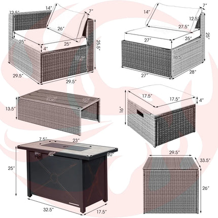 9 Pieces Patio Furniture Set with 42 Inches 60000 BTU Fire Pit-Black DirectDeals