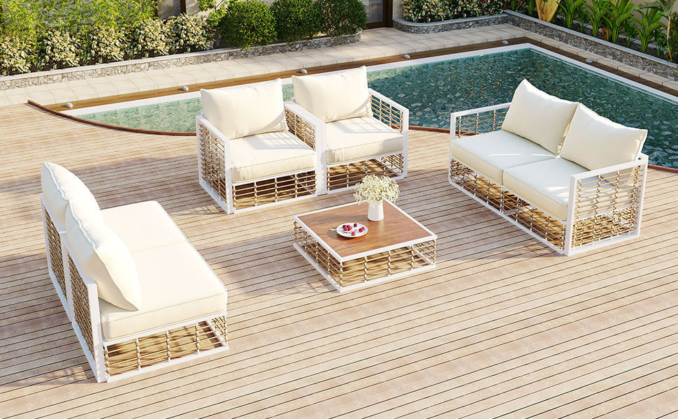 Modern Minimalist 7-Piece Metal Patio All-Weather Sectional Sofa Set - Phoenix Fire Art Store