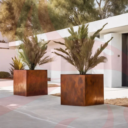 Corten Steel Cube Planters - FREE SHIPPING! - Phoenix Fire Art Store