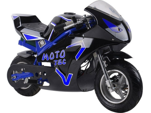 MotoTec 36V Electric Pocket Bike GT - 500W Blue Mini Motorcycle for Kids