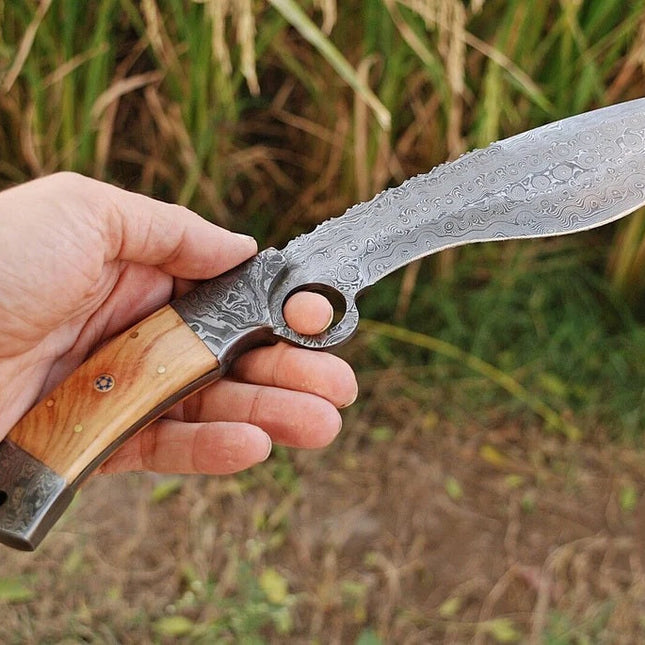 Bushcraft Kukri Knife Damascus 12" Olivewood Handle