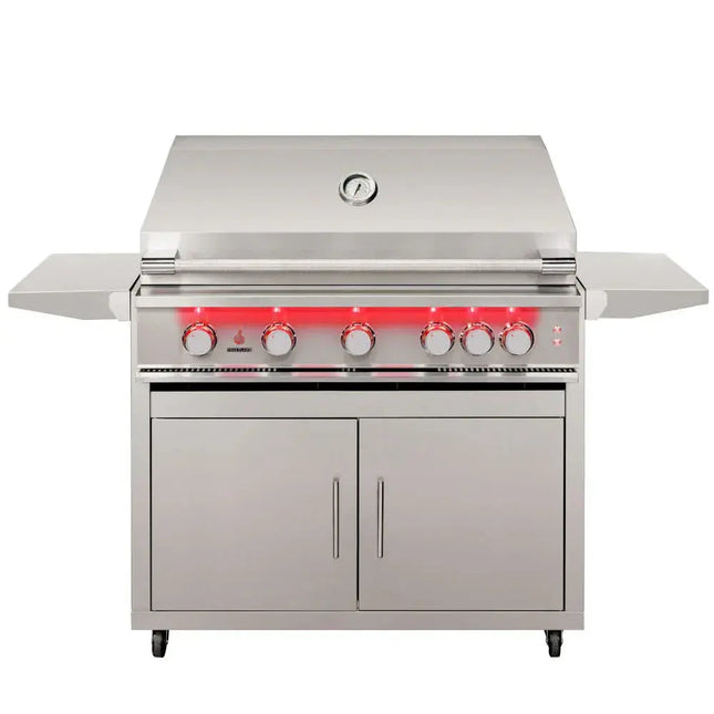 TrueFlame 40-Inch 5-Burner Freestanding Gas Grill with Rear Infrared Burner and Grill Lights Designing Backyards