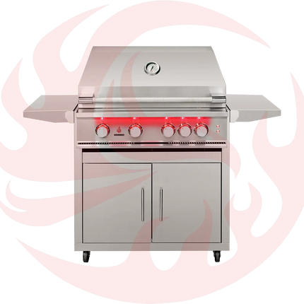 TrueFlame 32-Inch 4-Burner Freestanding Gas Grill with Rear Infrared Burner and Grill Lights Designing Backyards
