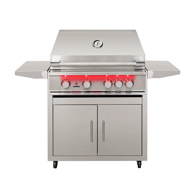 TrueFlame 32-Inch 4-Burner Freestanding Gas Grill with Rear Infrared Burner and Grill Lights