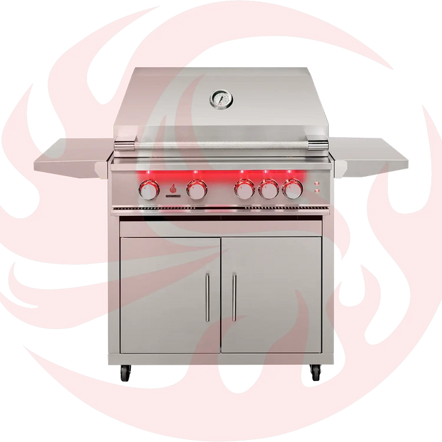 TrueFlame 32-Inch 4-Burner Freestanding Gas Grill with Rear Infrared Burner and Grill Lights Designing Backyards
