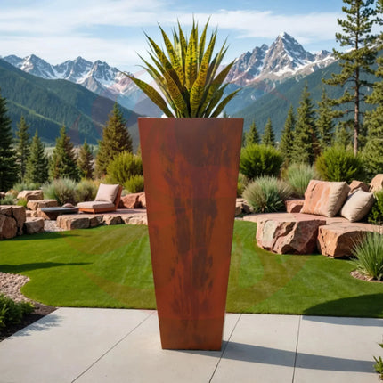 Steel Radius Tapered Planters - Corten Steel Outdoor Planter Box - Phoenix Fire Art Store