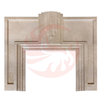 Cappuccino Beige Marble Hand-carved Art Deco Fireplace Mantel Polished (W)70" (L)74" - Phoenix Fire Art Store
