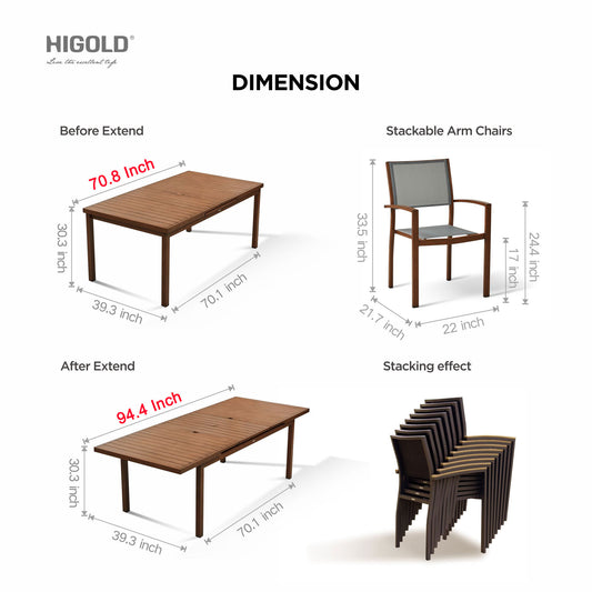 HIGOLD Carlo 9 Piece Extendable Outdoor Patio 8 Person Dining Set - Phoenix Fire Art Store