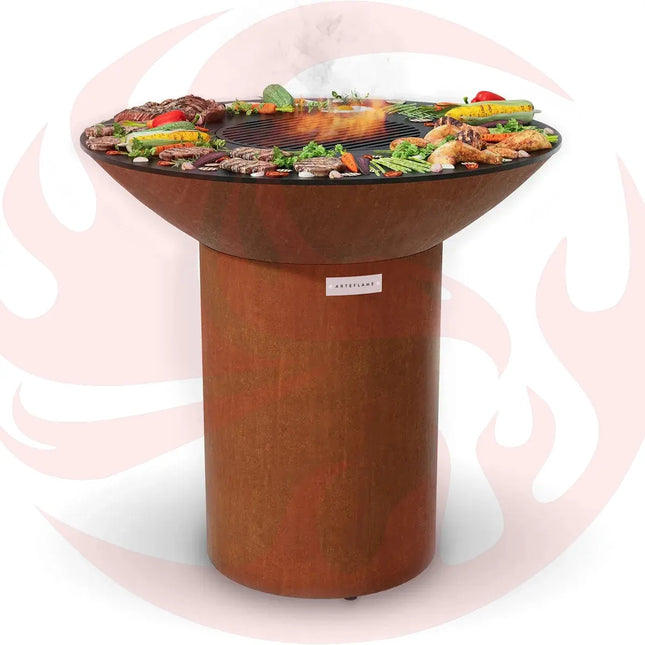 Arteflame Classic 40″ — Round Base Flat-Top Grill & Fire Bowl (CORTEN Steel) - Phoenix Fire Art Store