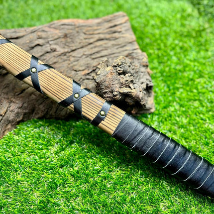 Viking Hatchet with Custom Handmade Engraved 1095 Steel Blade and Ash Wood Leather-Wrapped Handle – Battle Forge