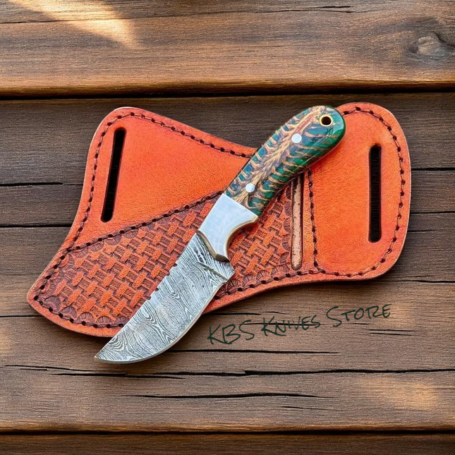 Battle Belt Knife 8" Damascus with Green Pine-Cone Handle