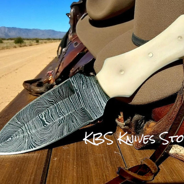 Cowboy Dagger Boot Knife 6.2" Damascus Bone Handle