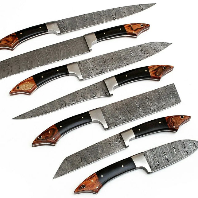 07 PCS Custom Handmade Damascus Steel Kitchen Set - Phoenix Fire Art Store