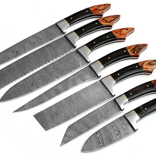 07 PCS Custom Handmade Damascus Steel Kitchen Set - Phoenix Fire Art Store