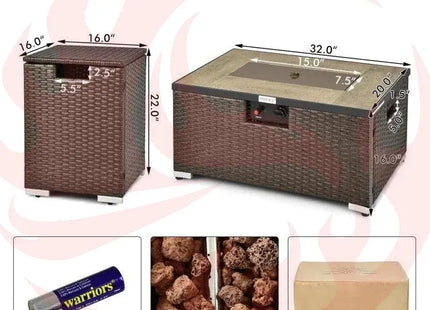 Outdoor Propane Fire Pit with Side Table & Tank Holder - Brown PE Rattan Wicker - Phoenix Fire Art Store