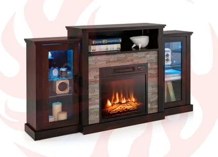 Fireplace TV Stand with 16-Color Led Lights for TVs up to 65 Inch-Dark Brown VYSN