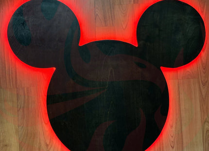 Wooden Mickey Head Wall Art with LED Backlighting and Custom Personalization iCraftWoodGoods